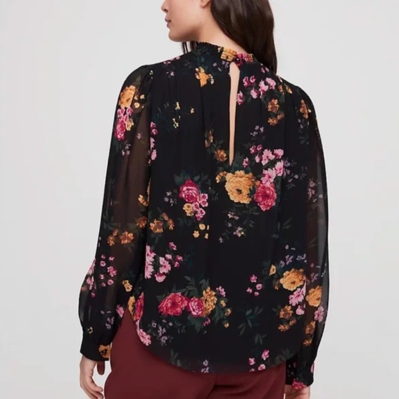 Aritzia Wilfred Paula Blouse- Black Floral Long Sleeve High Neck Chiffon Top - Picture 3 of 7
